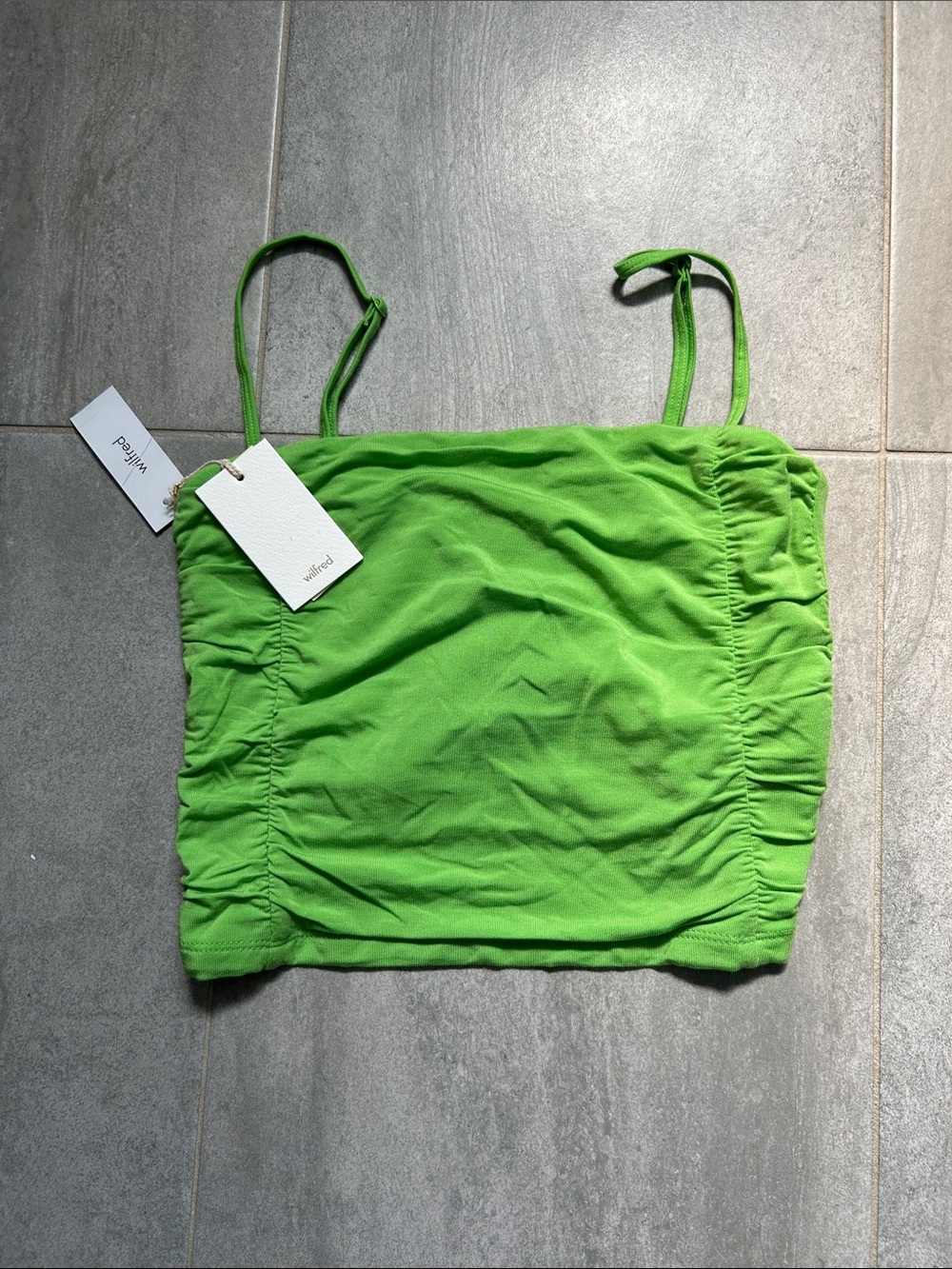 Wilfred Bright Green Ruched Spaghetti-Strap Tank